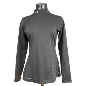 Under Armour Womens Mock Neck Pullover Shirt Fitted Long Sleeve Heathered Gray L